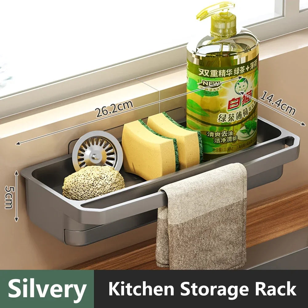 Kitchen Sink Organizer Drain Rack Self-draining Shelf Sponge Holder Dishcloth Faucet Storage Soap Drainer Kitchen Accessories